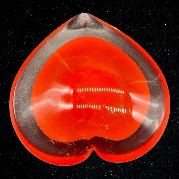 Art Glass Cased Clear Red Heart Shaped Paperweight Figurine 1”T 3”W - Picture 3 of 10